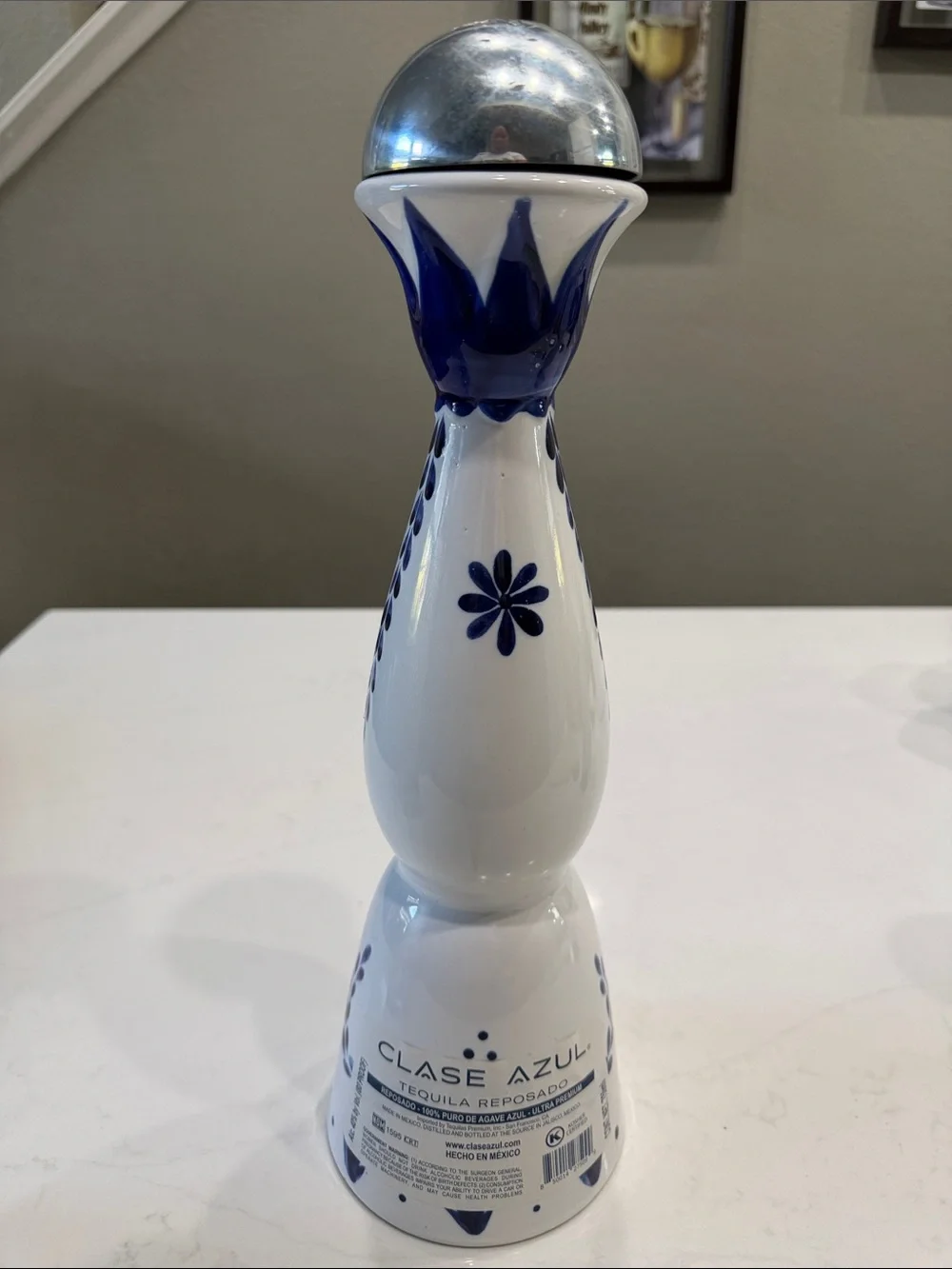 Clase Azul empty b White and Blue Ceramic Decorative Accent with Silver Sphere